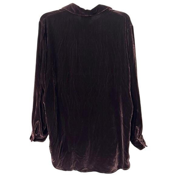 JONES & CO Vintage Silk Blend Chocolate Brown Velvet Oversized Button Down Top S - Picture 6 of 10